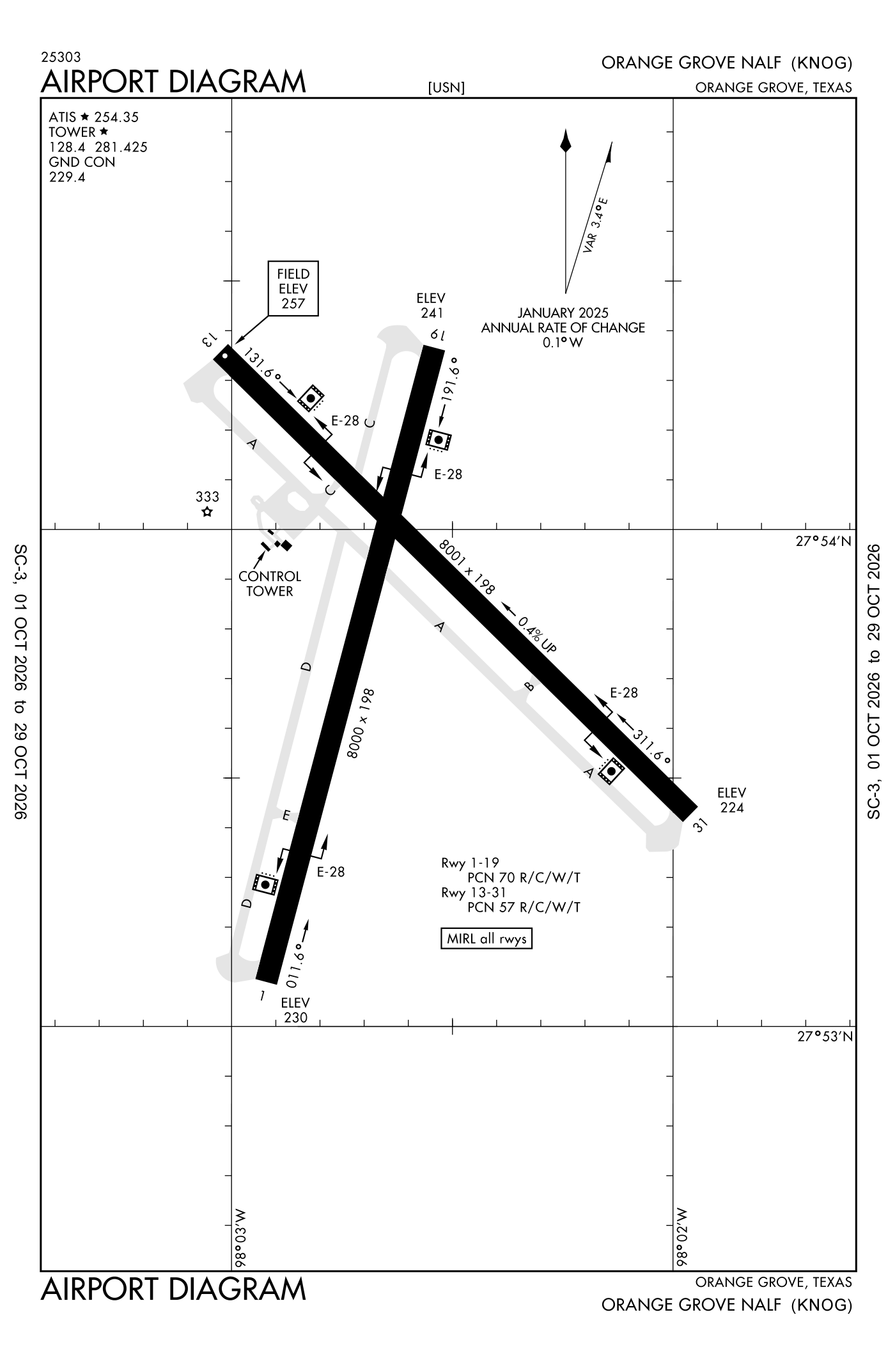 FAA airport diagram for Orange Grove Nalf Airport