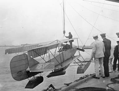 A Short Folder Seaplane Being Hoisted Aboard HMS Hermes in 1913