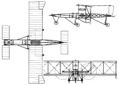 A Three-View Drawing of de Havilland Biplane No 1