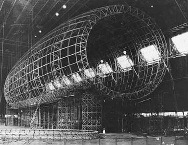 Akron under construction in the Goodyear Airdock at Akron, Ohio (1930)