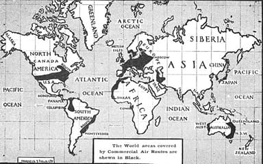 Areas of the World Covered by Commercial Aviation in 1925