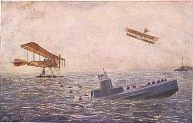 Artist’s Impression: Lohner Flying-boats Bomb and Sink French Submarine