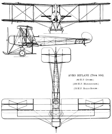Avro 504K Three-View Drawing