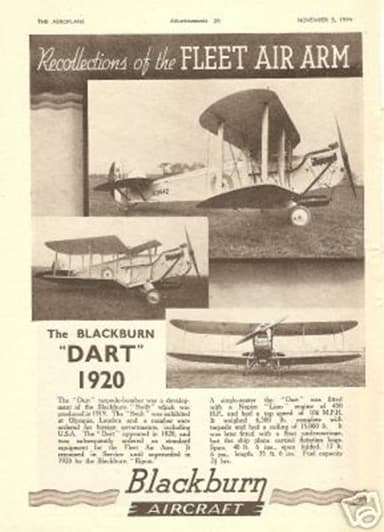 Blackburn Company Advertisement Announcing the Blackburn Dart