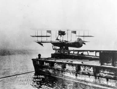 Curtiss AB-2 Flying Boat being Catapulted from Coal Barge No. 214 (1915)