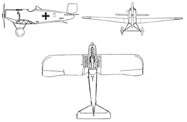 Junkers D.I 3-view drawing from L'Aerophile March,1921