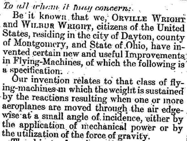 The Wright Brothers Patent in U.S. Patent and Trademark Office
