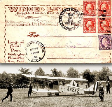 The first U.S. Airmail takes off from Washington, D.C. on May 15, 1918
