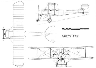 Three View Drawing of Bristol T.B.8 with Wheeled Undercarriage