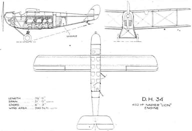 Three View Drawing of de Havilland DH.34