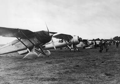 Line Up of PZL P-8, PZL P-7, and RWD-6 Fighter Aircraft