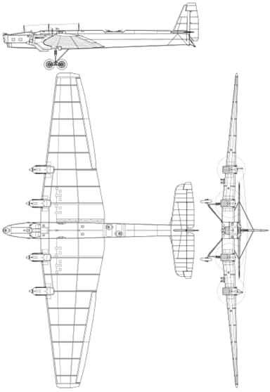 Three-View Drawing of Tupolev TB-3