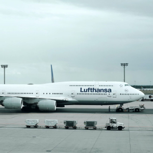 Lufthansa airplane in an airport
